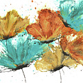 Abstract Flowers Bouquet Teal Orange Yellow